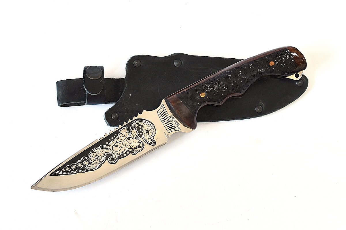 Кизлярский нож Викинг (Сталь - 65Х13, Рукоять - орех, гравировка)