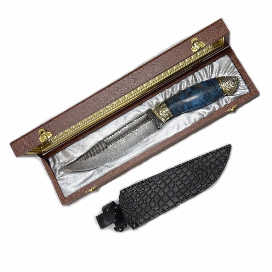Авторский нож в подарочном футляре (дамаск, карельская береза)