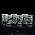 Набор серебряных кубачинских стаканов "Гармония" ручной работы (6 штук)