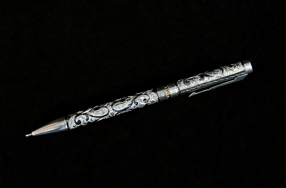 Ручка серебряная (шариковая) тонкая ручной работы №12