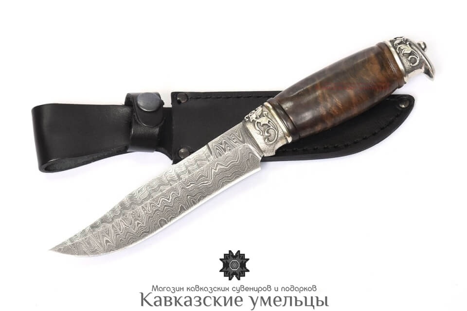картинка Авторский кизлярский нож из дамасской стали Баттар №6 с гардами ручной работы от магазина Кавказские умельцы