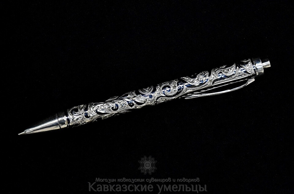 картинка Ручка серебряная (шариковая) широкая ручной работы №10 от магазина Кавказские умельцы