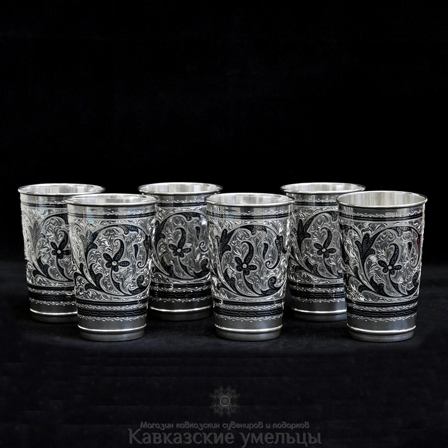 картинка Набор серебряных кубачинских стаканов "Гармония" ручной работы (6 штук) от магазина Кавказские умельцы