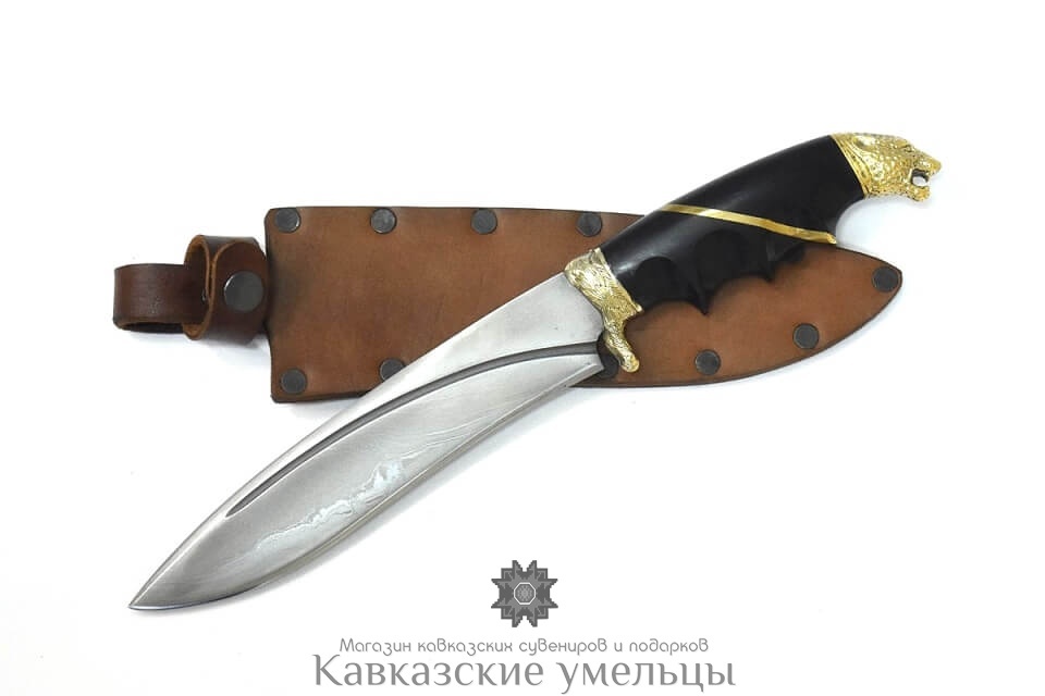 картинка Авторский кизлярский нож из дамасской стали Пантера с гардами ручной работы от магазина Кавказские умельцы