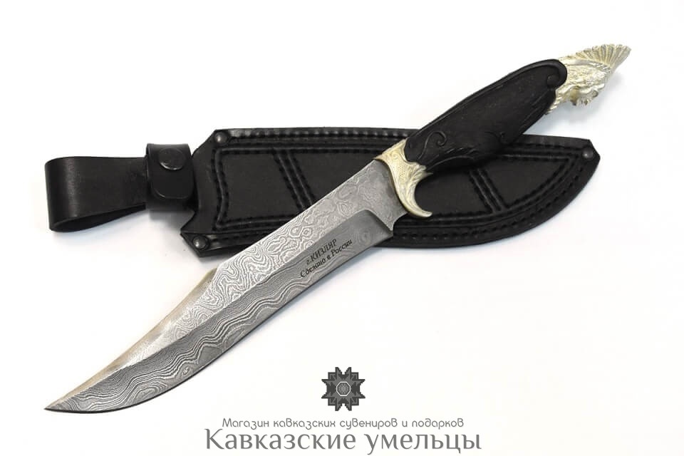 картинка Авторский кизлярский нож из дамасской стали Вождь с гардами ручной работы от магазина Кавказские умельцы