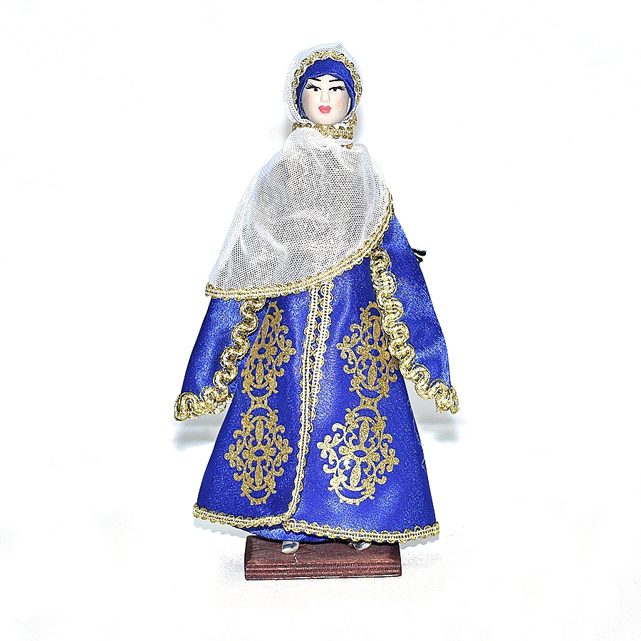 Кукла Горянка в кавказском национальном платье синего цвета (25 см)