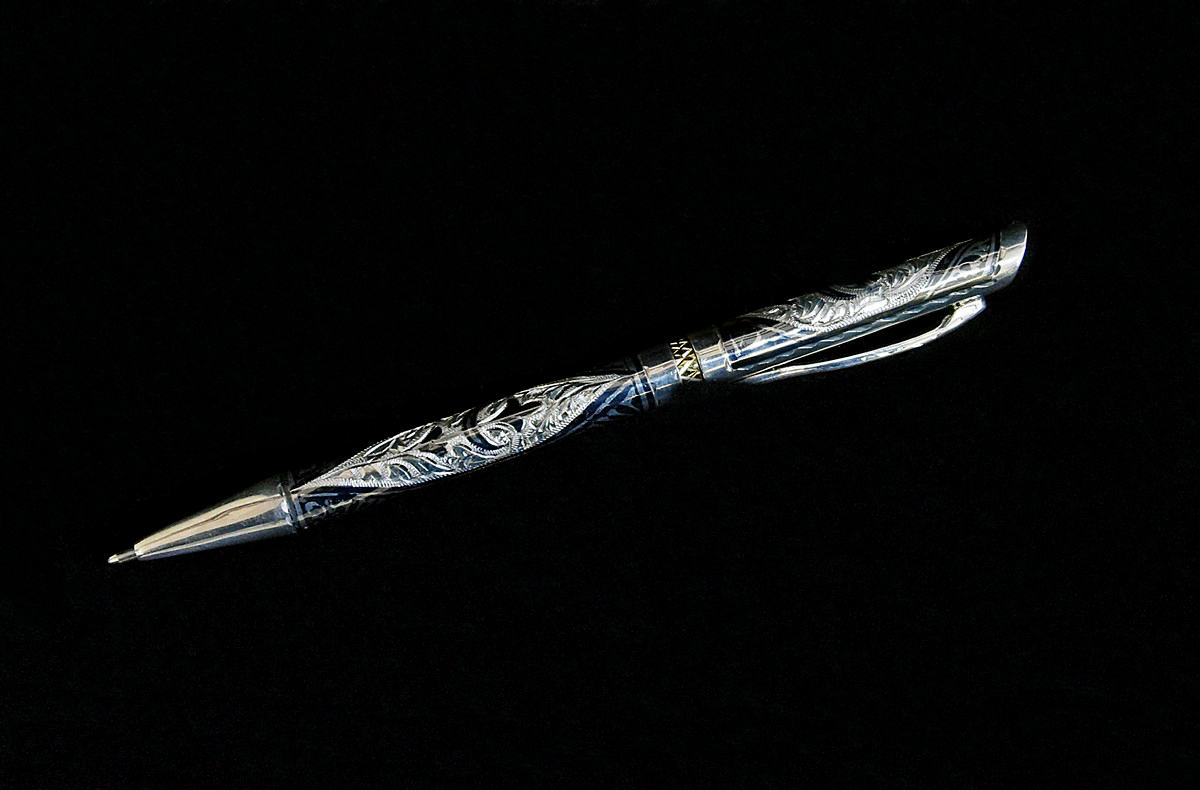 Ручка серебряная (шариковая) тонкая ручной работы №14