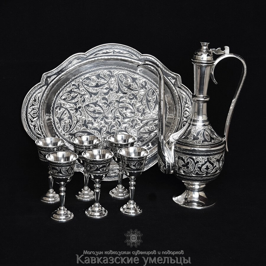 картинка Коньячный серебряный сервиз на шесть персон №2 ручной работы от магазина Кавказские умельцы