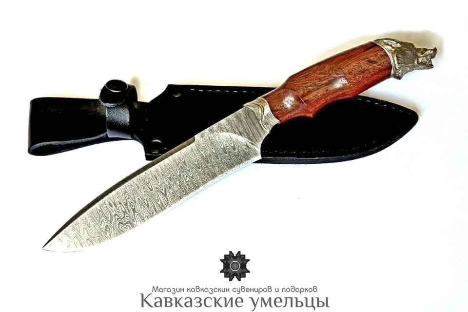 картинка Авторский кизлярский нож из дамасской стали Волк с гардами ручной работы от магазина Кавказские умельцы