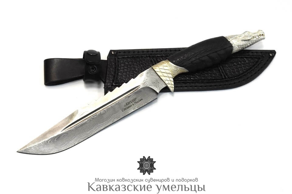 картинка Авторский кизлярский нож из дамасской стали Крокодил с гардами ручной работы от магазина Кавказские умельцы