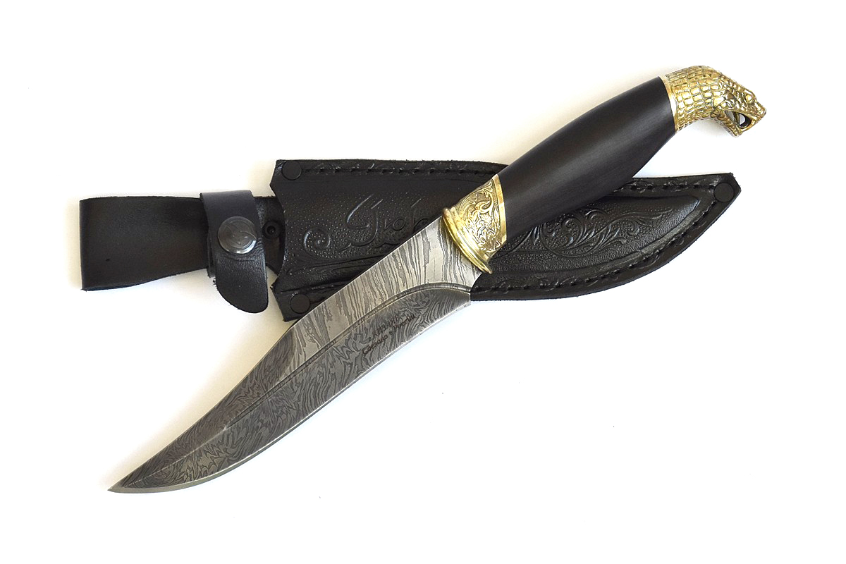 Кизлярский нож из дамасской стали Гюрза с гардами ручной работы