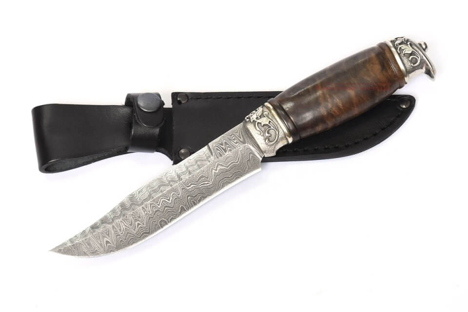 Авторский кизлярский нож из дамасской стали Баттар №6 с гардами ручной работы