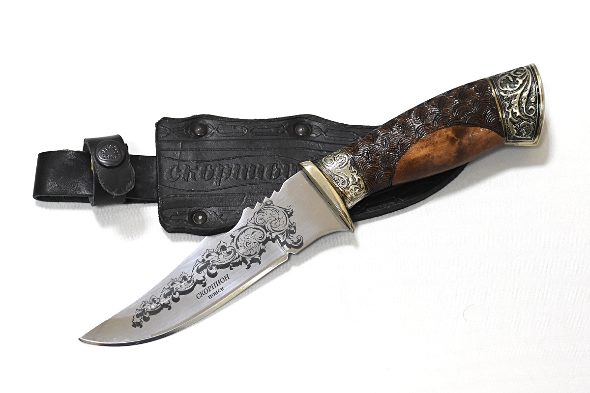 Кизлярский нож Скорпион (Сталь - 65Х13, орех, гарды - мельхиор)