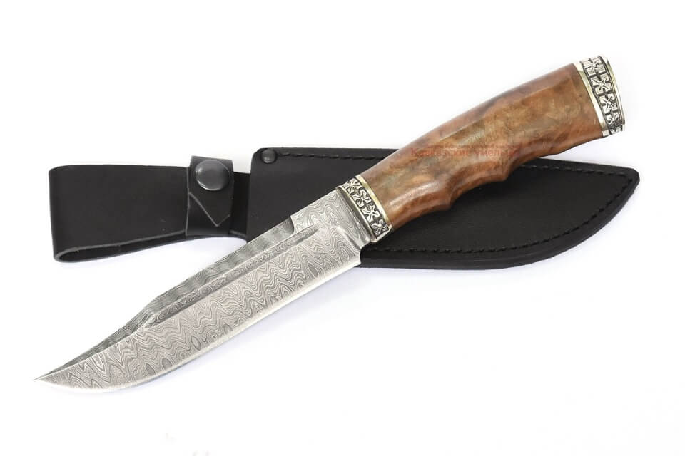 Авторский кизлярский нож из дамасской стали Баттар №4 с гардами ручной работы