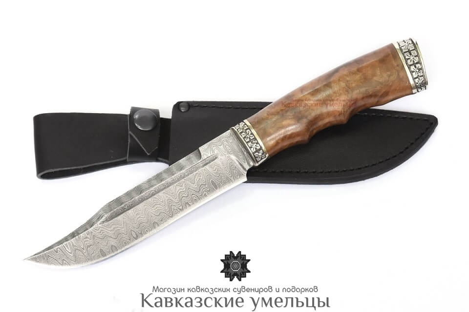 картинка Авторский кизлярский нож из дамасской стали Баттар №4 с гардами ручной работы от магазина Кавказские умельцы