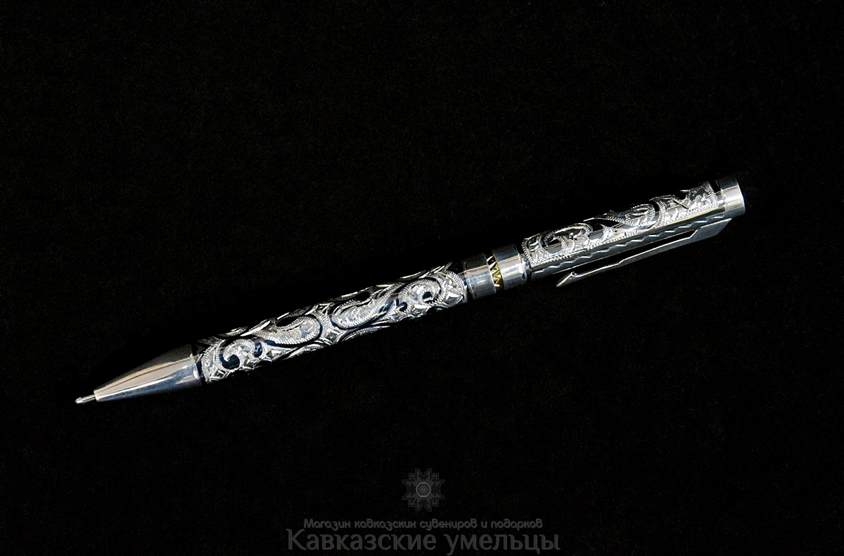 картинка Ручка серебряная (шариковая) тонкая ручной работы №12 от магазина Кавказские умельцы