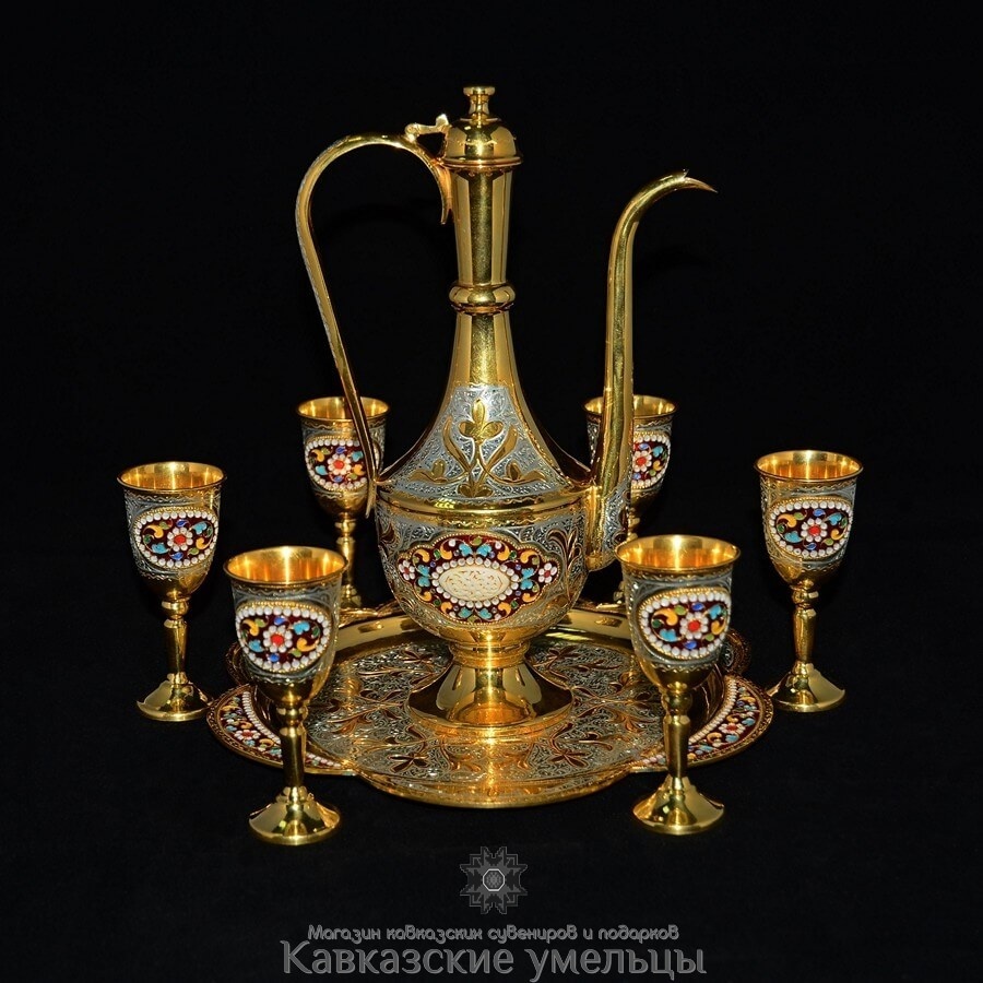 картинка Коньячный набор из серебра с позолотой, цветной эмалью и слоновой кости от магазина Кавказские умельцы