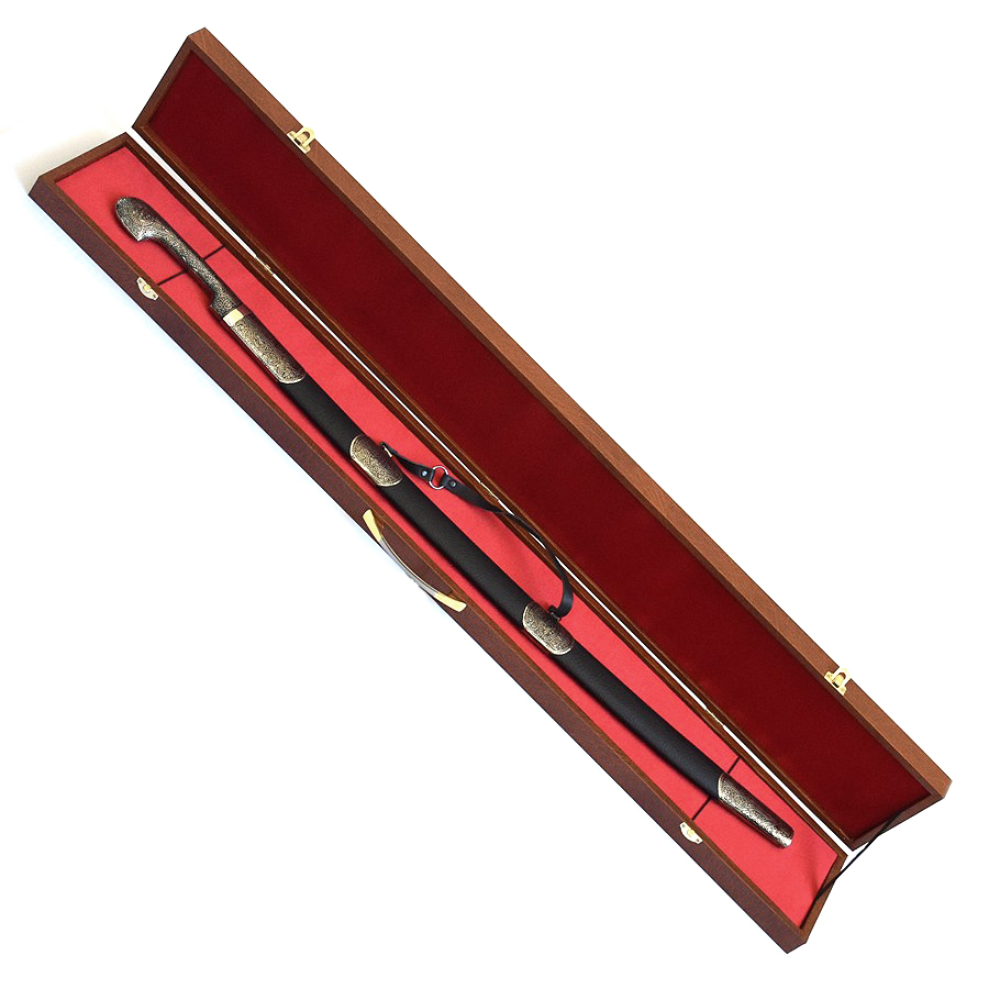 Подарочный футляр для шашки из дерева в фактурной пленке под коричневую кожу (105х14см)