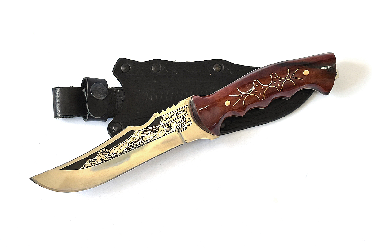 Кизлярский нож Скорпион (Сталь - 65Х13, Рукоять - орех, насечка)