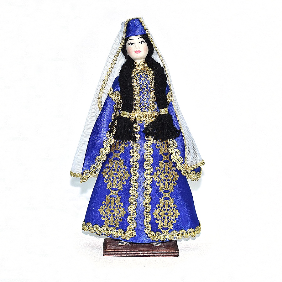 Кукла Горянка в кавказском национальном платье синего цвета (30 см)