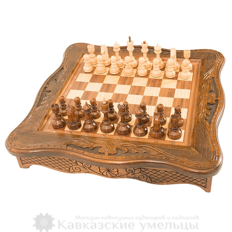 картинка Шахматы резные в ларце 40см  ручной работы от магазина Кавказские умельцы