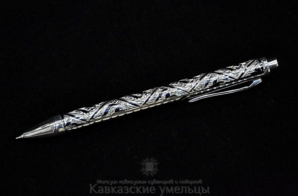 картинка Ручка серебряная (шариковая) широкая ручной работы №9 от магазина Кавказские умельцы