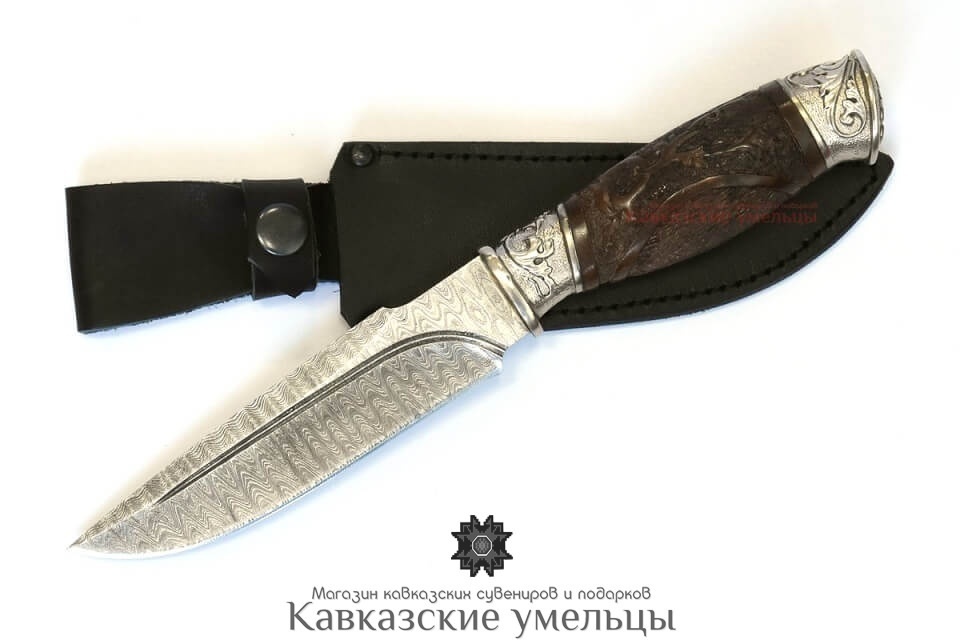 картинка Авторский кизлярский нож из дамасской стали Баттар №5 с гардами ручной работы от магазина Кавказские умельцы