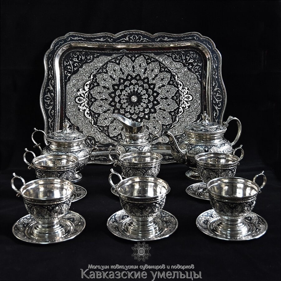 картинка Авторский чайный сервиз из серебра на 6 персон от магазина Кавказские умельцы