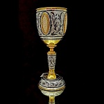 Серебряный кубачинский кубок "Величие" с позолотой и слоновой костью ручной работы